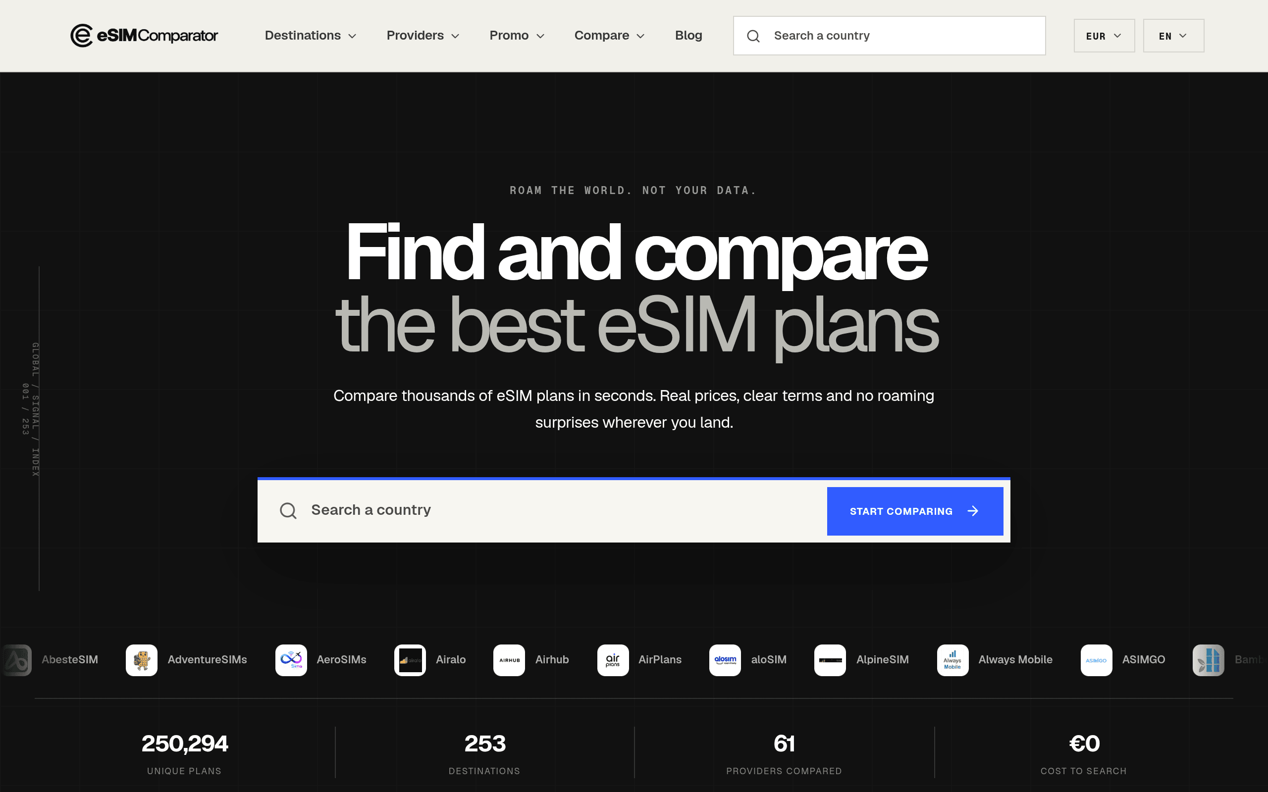 eSIMComparator homepage