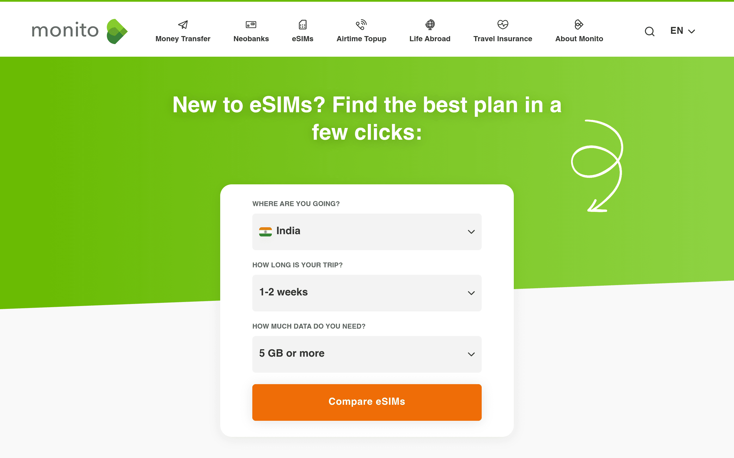 Monito eSIM homepage