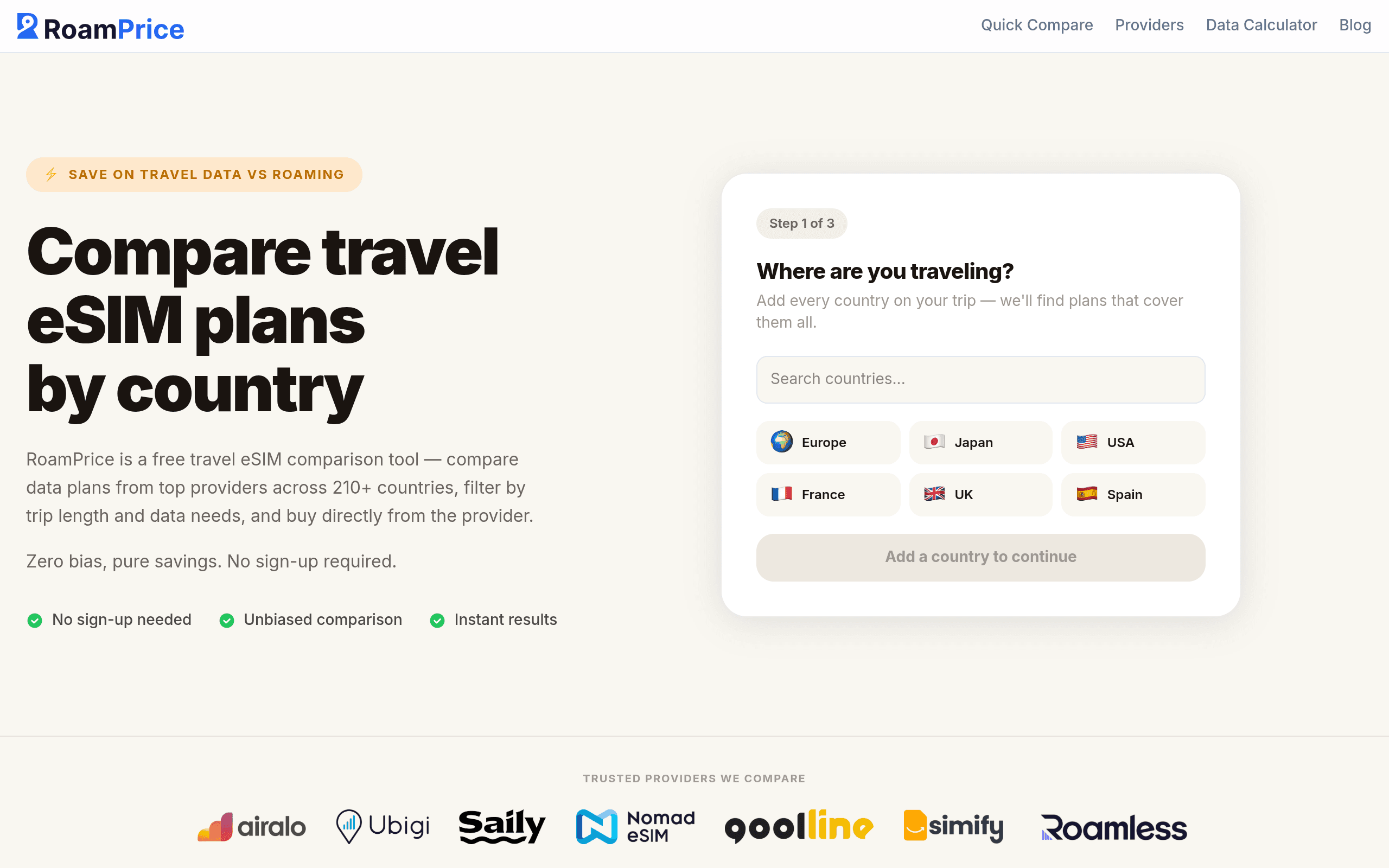 RoamPrice homepage